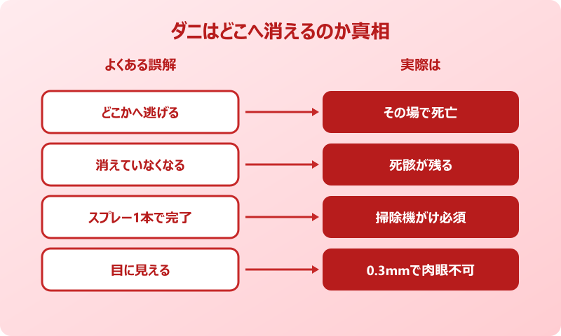 ダニがいなくなるスプレー ダニはどこへ消えるか