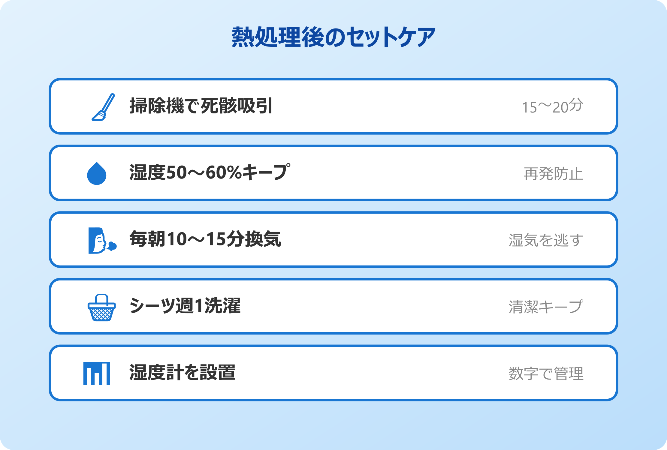 ダニ熱処理後のセットケア