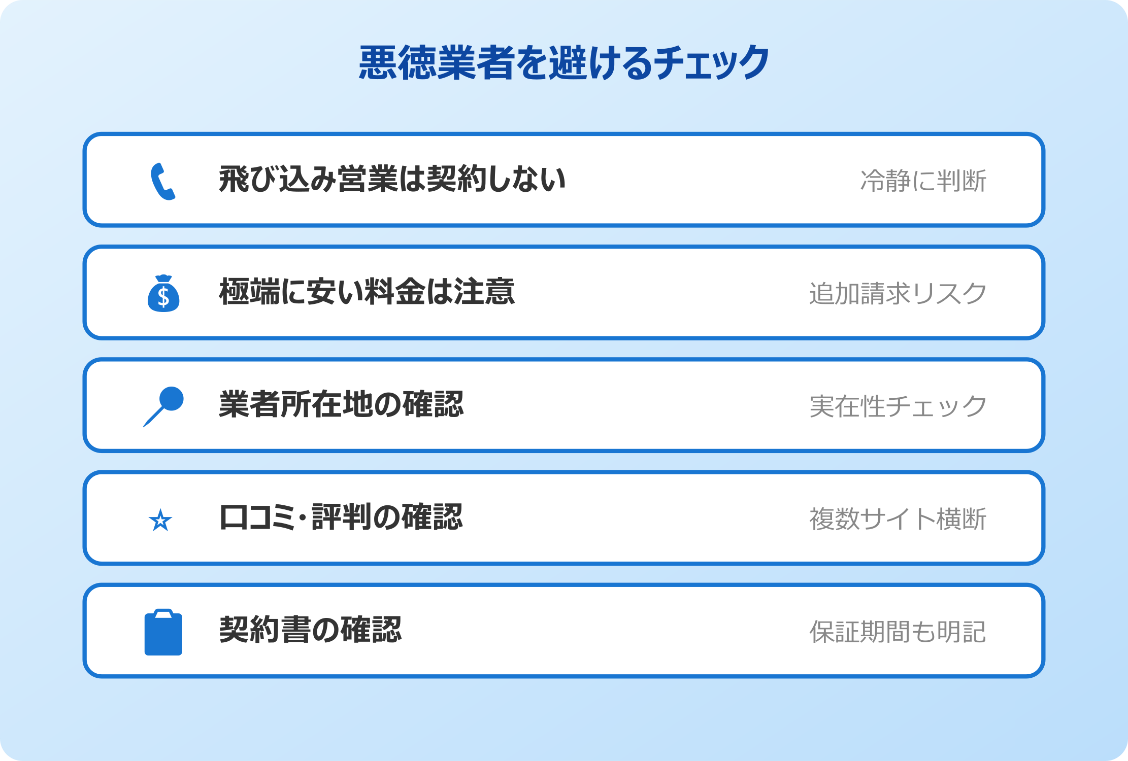 一人暮らし悪徳業者を避けるチェック