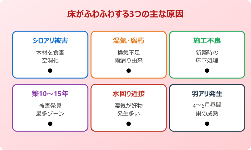 シロアリ 床 ふわふわ 羽アリ 兆候