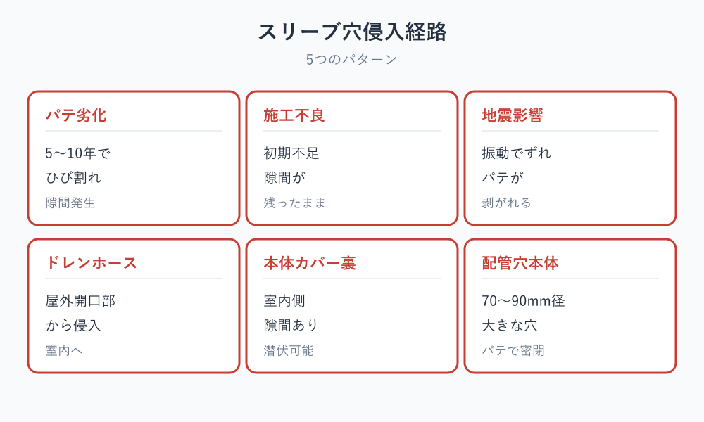 ゴキブリ エアコン スリーブ パテ 侵入経路