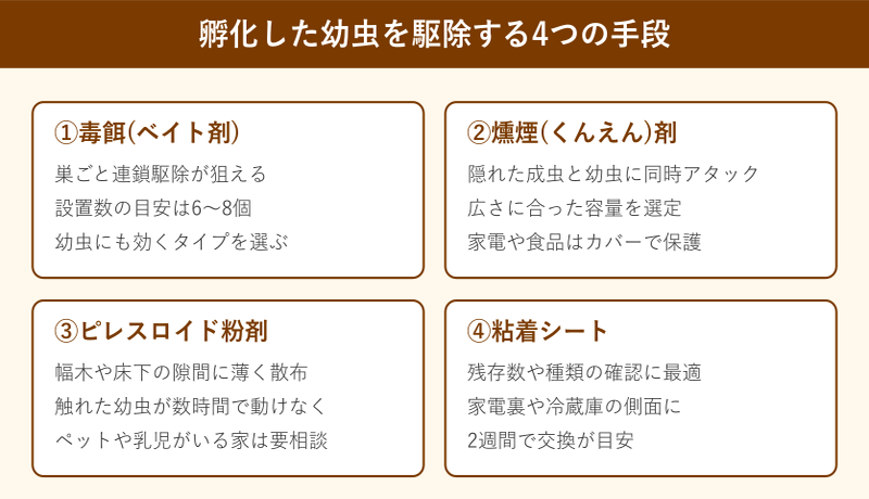 ゴキブリ 卵 空っぽ 孵化した幼虫を駆除する4つの手段
