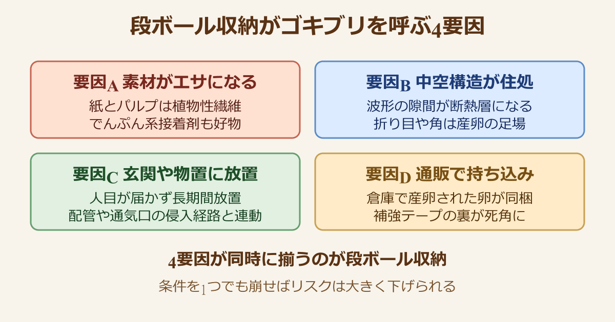 段ボール 収納 ゴキブリ 4要因マップ