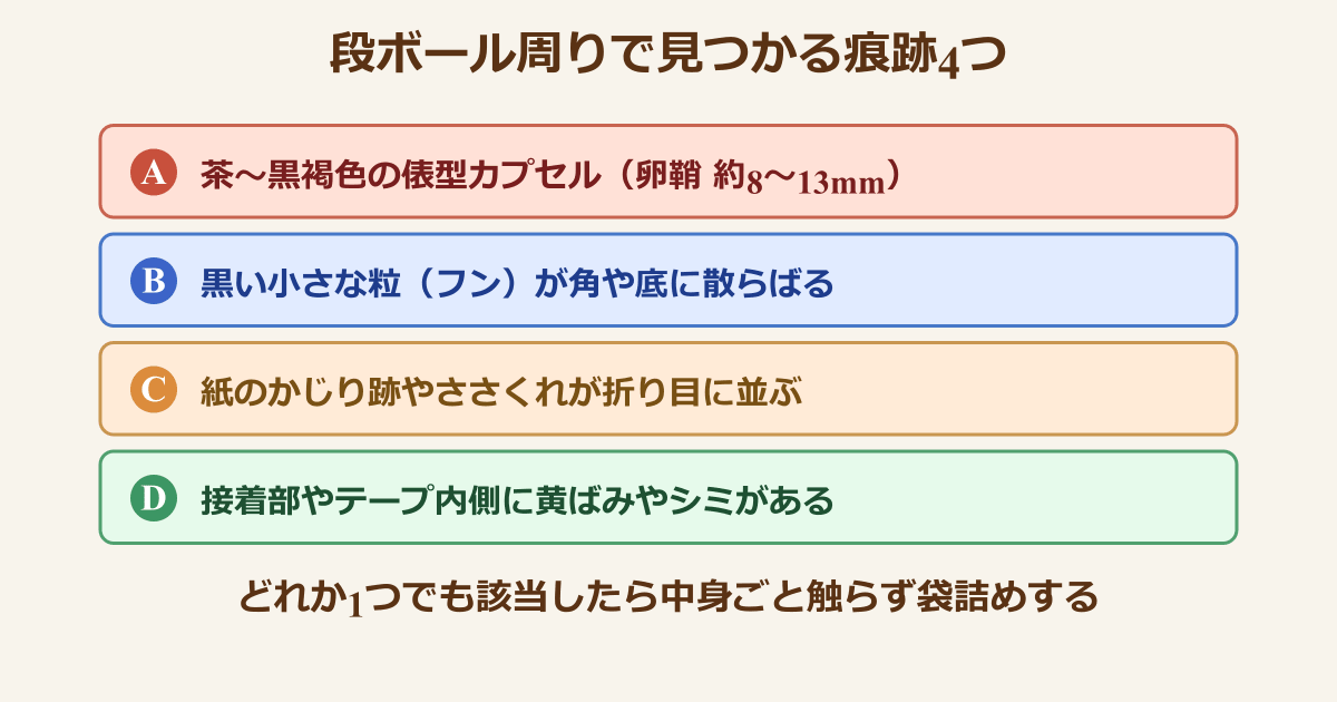 段ボール 収納 ゴキブリ 卵やフンの見分けチェック