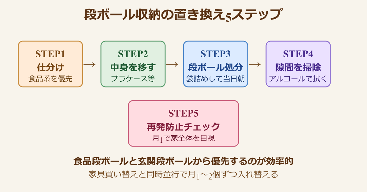 段ボール 収納 ゴキブリ 置き換え5ステップ