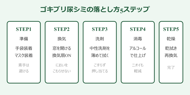 ゴキブリ尿シミの落とし方5ステップ