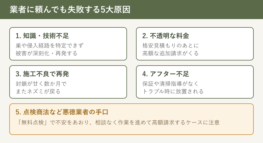 業者依頼で失敗する5大原因の図