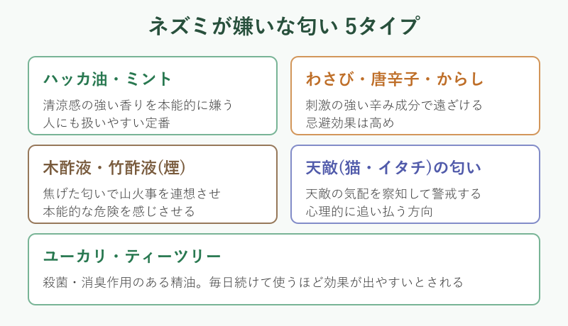 ネズミが嫌う匂い5タイプの分類カード