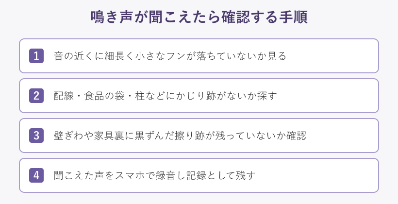 鳴き声が聞こえた後の確認手順リスト