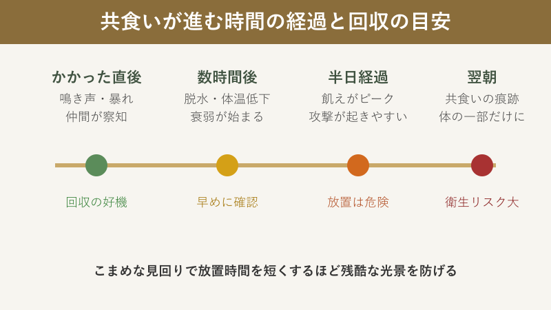 共食いが進む時間経過と回収目安のタイムライン