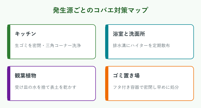 発生源別のコバエ対策マップ