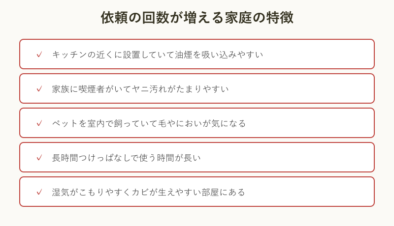 業者クリーニングの回数が増える家庭の特徴チェックリスト