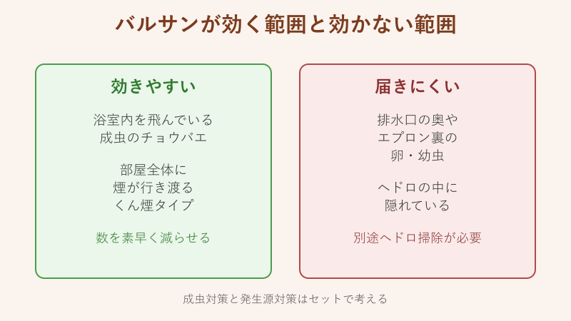 バルサンが効く範囲と効かない範囲の比較図