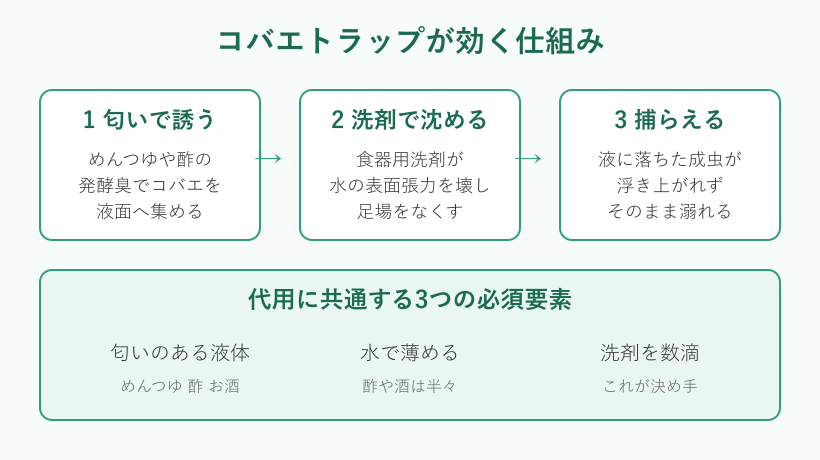 コバエトラップが効く仕組みの図解