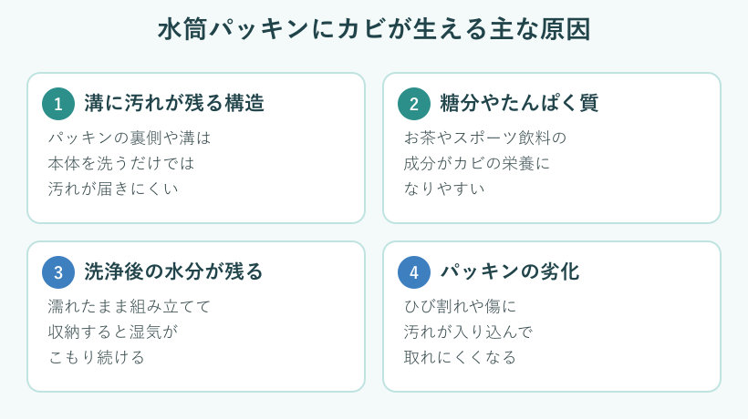 水筒パッキンにカビが生える原因のカード図