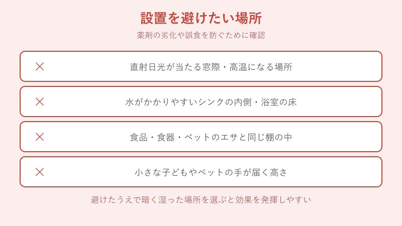 毒餌剤を設置してはいけない場所の一覧