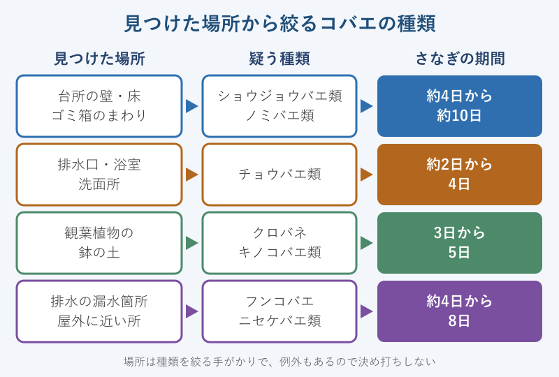 見つけた場所から絞るコバエの種類