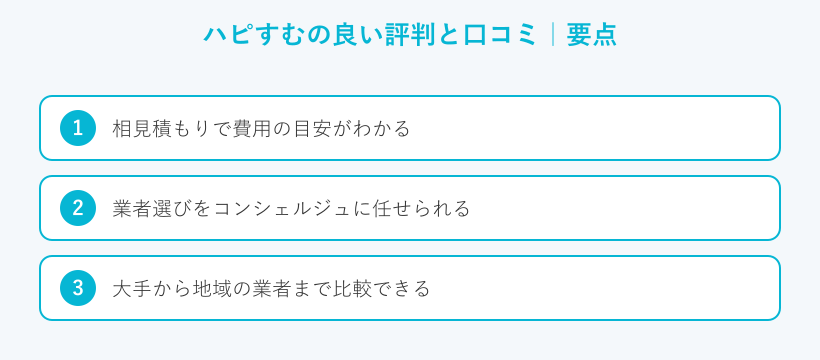 ハピすむの良い評判と口コミの要点
